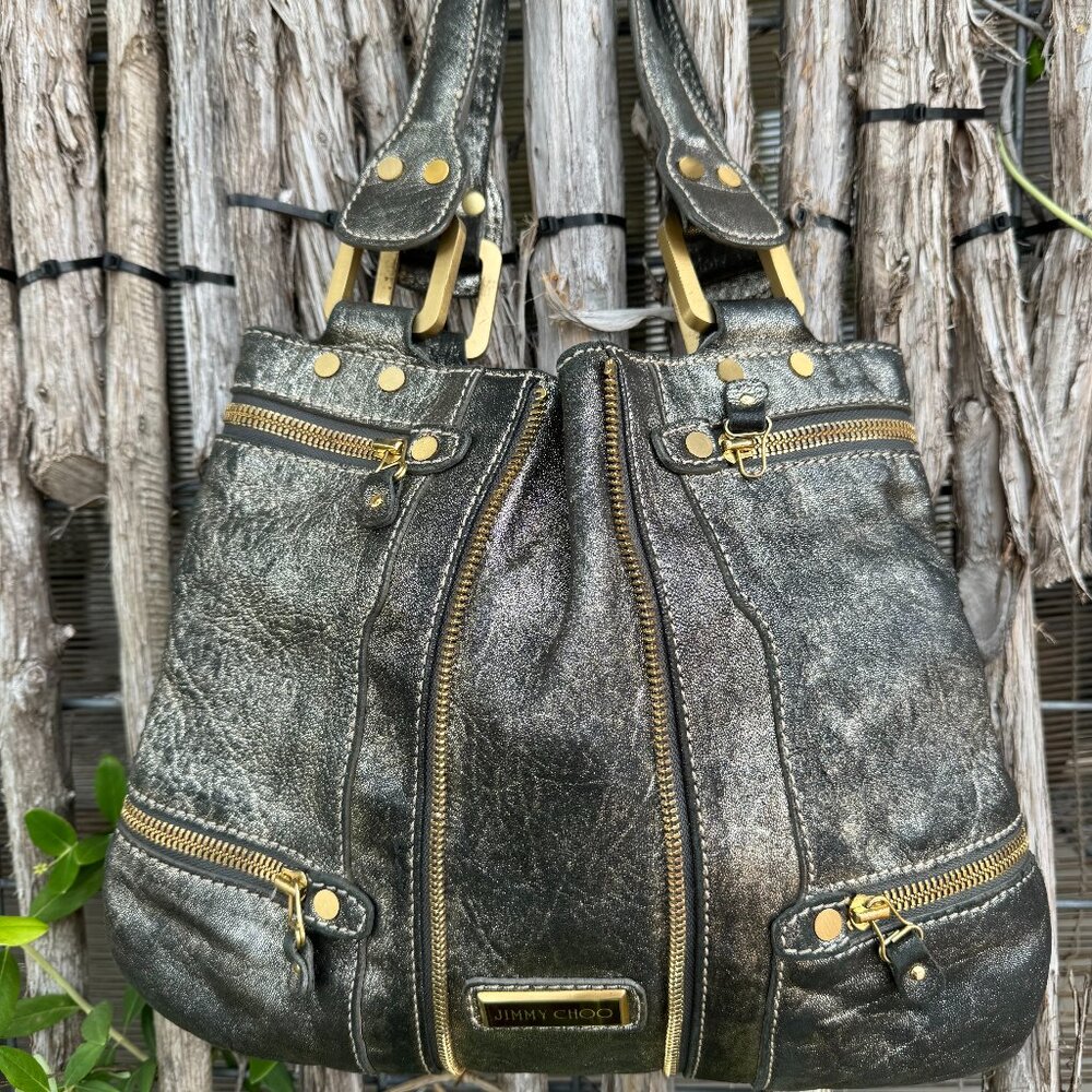 Jimmy Choo Pewter Metallic Leather Mona Tote